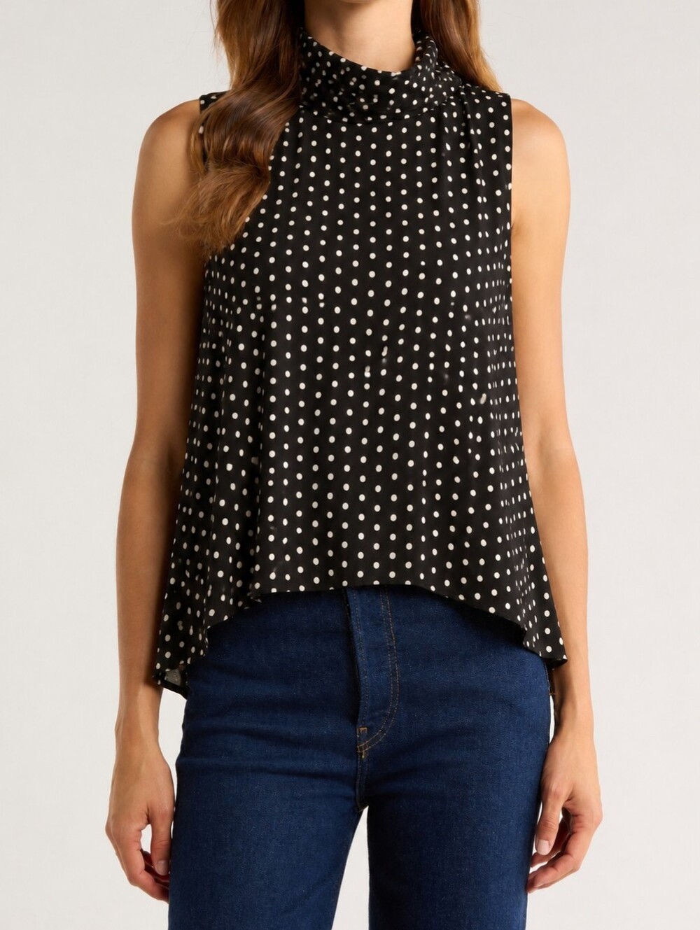 Jillian Nicole XL Black White Polka Dot Sleeveless Mock Neck Blouse